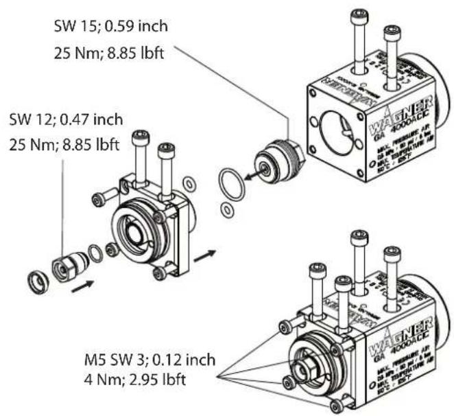 SW 15; 0.59 inch 25 Nm; 8.85 lbft SW 12; 0.47 inch 25 Nm; 8.85 lbft M5 SW 3; 0.12 inch 4 Nm; 2.95 lbft
