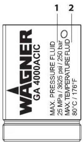 WAGNER GA 4000ACIC MAX. PRESSURE FLUID 25 MPa / 3625 psi / 250 bar MAX. TEMPERATURE FLUID 80°C / 176°F
