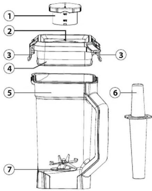 Technical diagram of a portable blender with numbered parts for identification