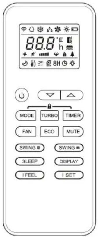 88.8 °E h + - 8H MODE TURBO TIMER FAN ECO MUTE SWING SWING SLEEP DISPLAY I FEEL I SET