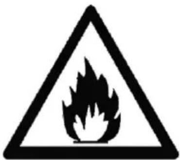 Warning sign depicting a flame symbol inside a triangle, indicating hazardous risk.