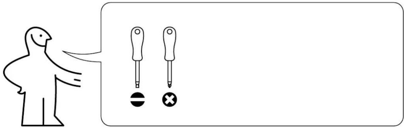 Diagram showing a person pointing at two screwdriver tips with a circle and cross symbol below, likely illustrating a medical or diagnostic concept.