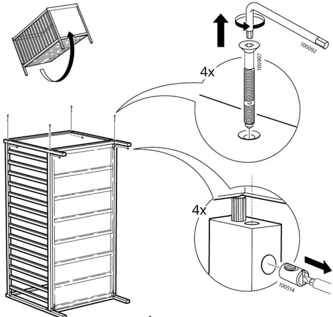 Technical diagram illustrating a mechanical assembly with labeled components and 4x magnified views of the assembly.