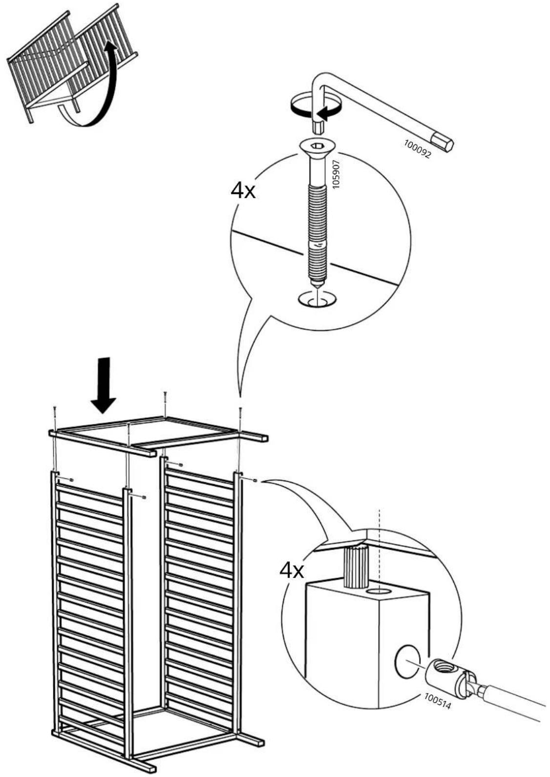 Technical diagram illustrating a mechanical assembly with labeled components and 4x magnified views of the component.