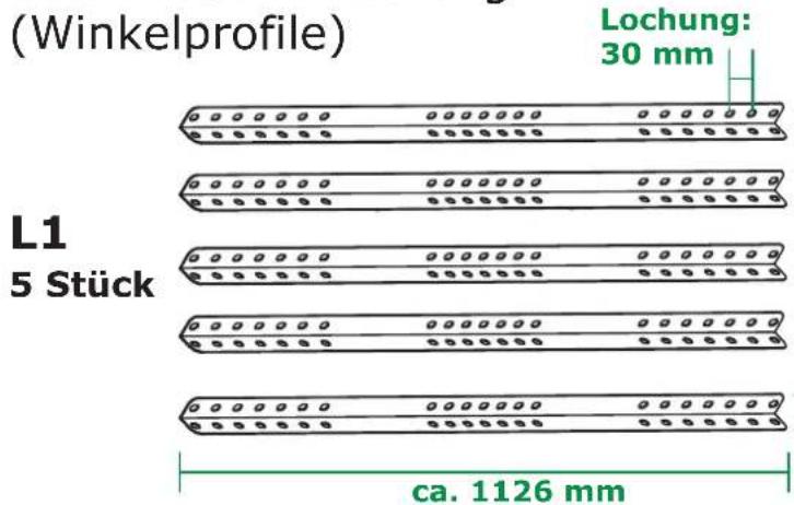 (Winkelprofile) Lochung: 30 mm L1 5 Stück ca. 1126 mm
