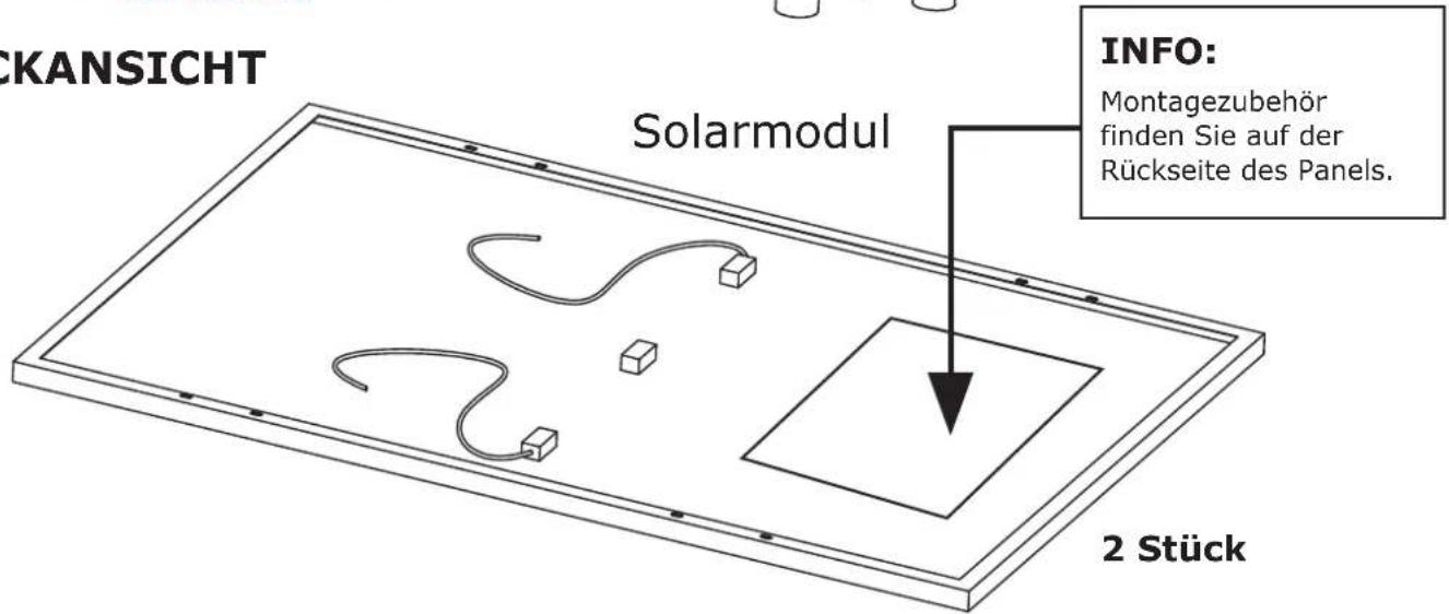 CKANSICHT Solarmodul INFO: Montagezubehör finden Sie auf der Rückseite des Panels. 2 Stück