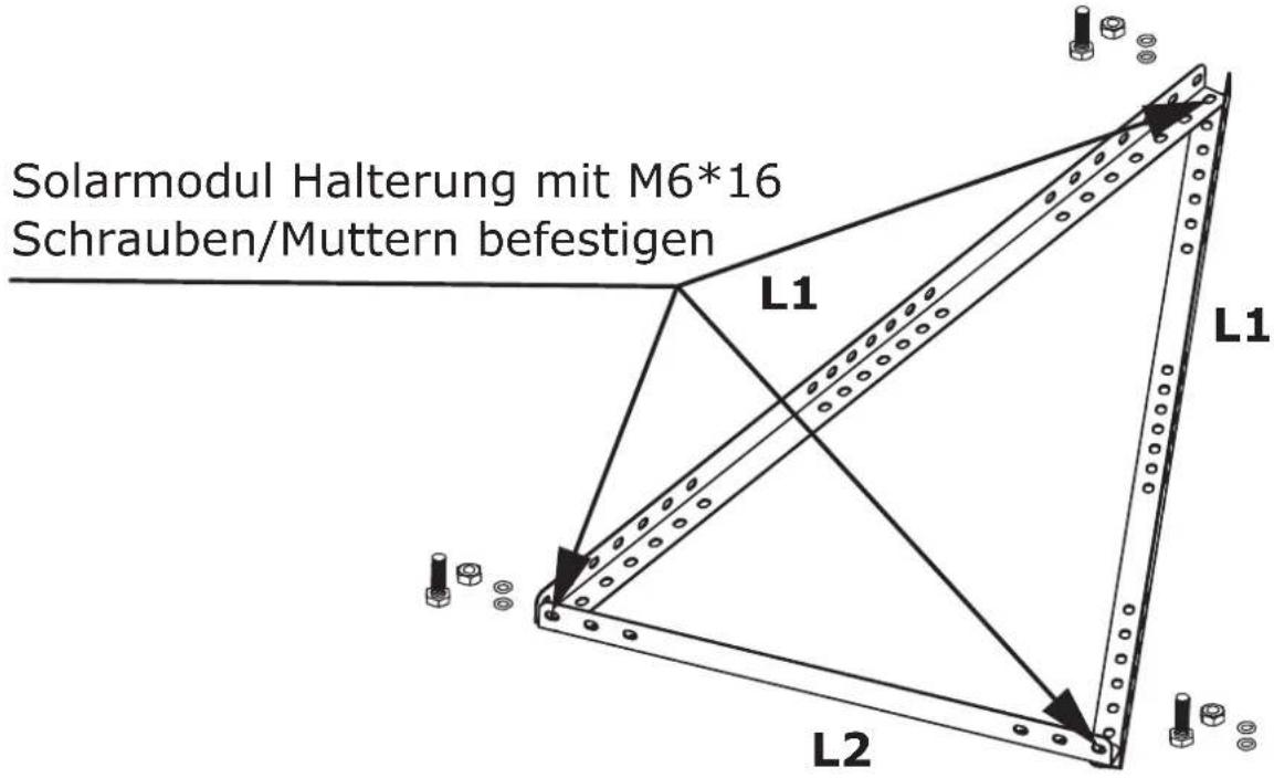Solarmodul Halterung mit M6*16 Schrauben/Muttern befestigen L1 L1 L2