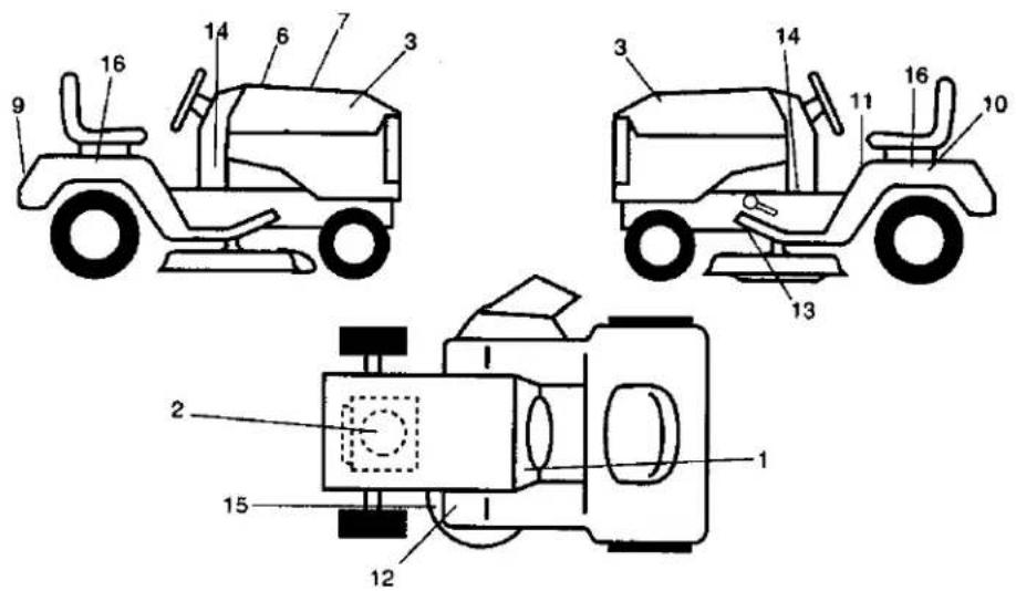Technical diagram of three different automotive components with numbered parts for identification.