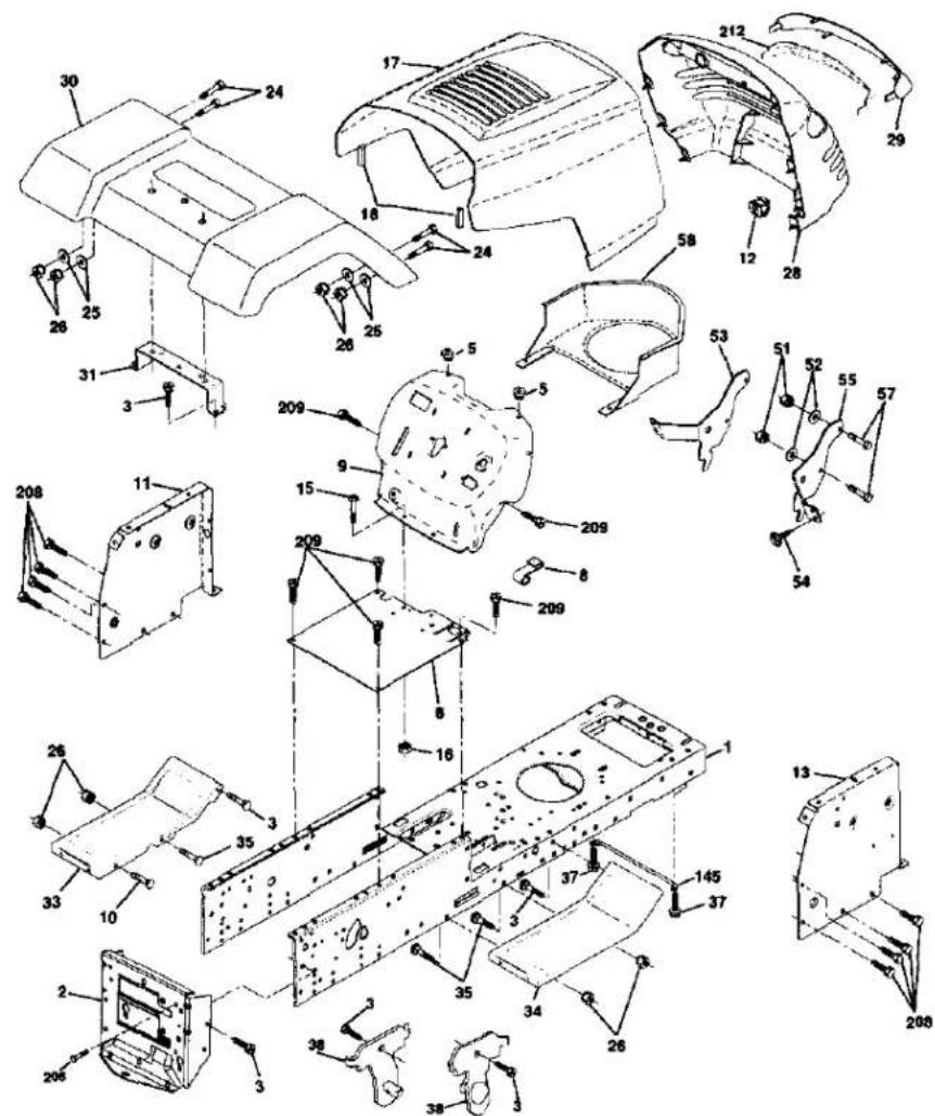 Technical diagram of a mechanical assembly with numbered components for identification