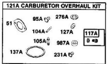 121A CARBURETOR OVERHAUL KIT 51 95A 276A 104A 127A 105A 987A 137A 231A 117A