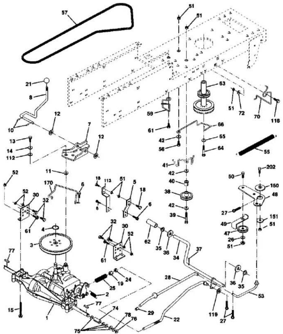 Technical diagram of a mechanical assembly with numbered components and labeled parts