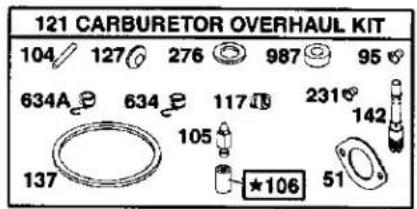 121 CARBURETOR OVERHAUL KIT 104 127 276 987 95 634A 634 117 231 142 137 105 ★106 51