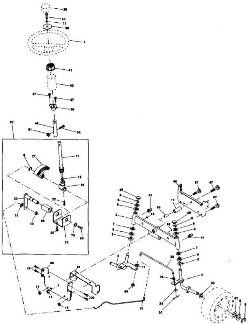 Technical diagram of a mechanical assembly with numbered components and exploded views