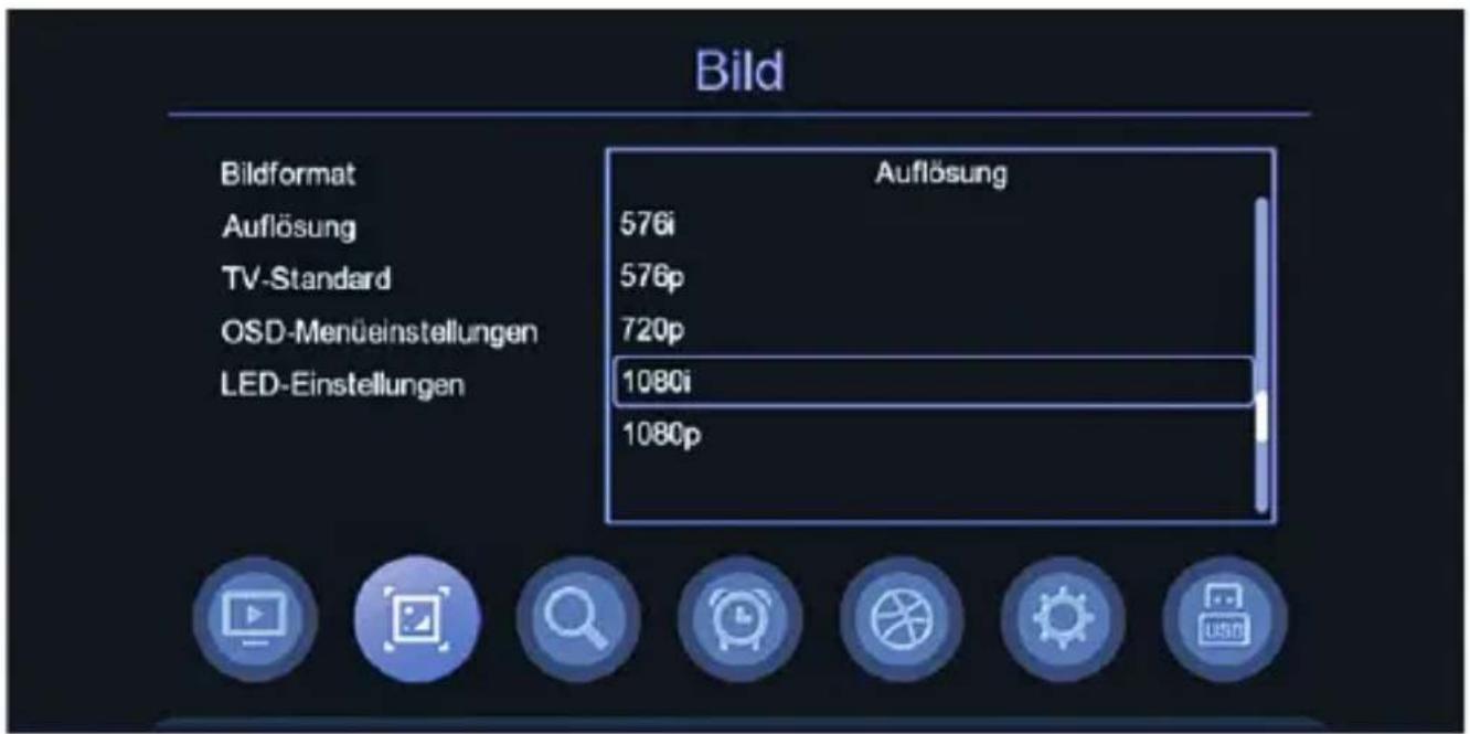 Bild Bildformat Auflösung 576i TV-Standard 576p OSD-Menüeinstellungen 720p LED-Einstellungen 1080i 1080p Auflösung