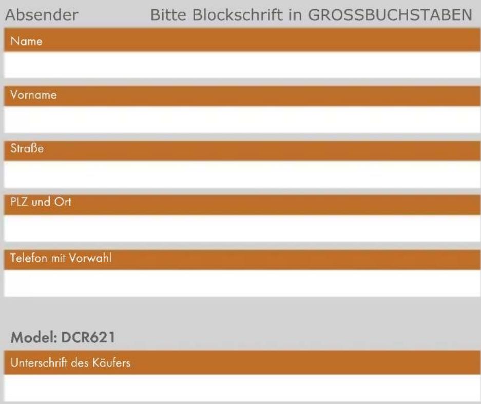Schwaiger DCR621 - Abwicklungsformular für defekte Geräte - 1