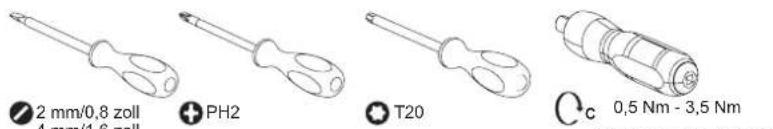 2 mm/0.8 zoll 4 mm/1.6 zoll PH2 T20 Cc 0,5 Nm - 3,5 Nm
