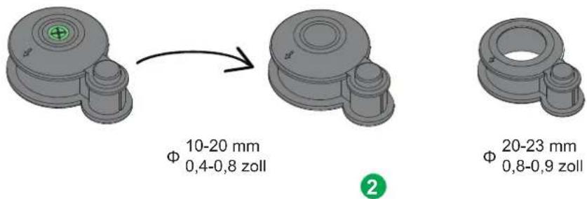 Φ 10-20 mm 0,4-0,8 zoll Φ 20-23 mm 0,8-0,9 zoll