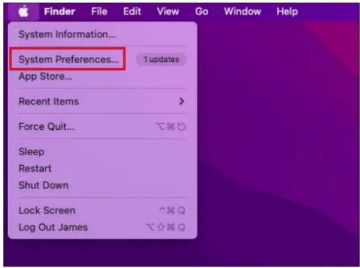 System Information... System Preferences... 1 updates App Store... Recent Items > Force Quit... Sleep Restart Shut Down Lock Screen ^Q Log Out James ^Q