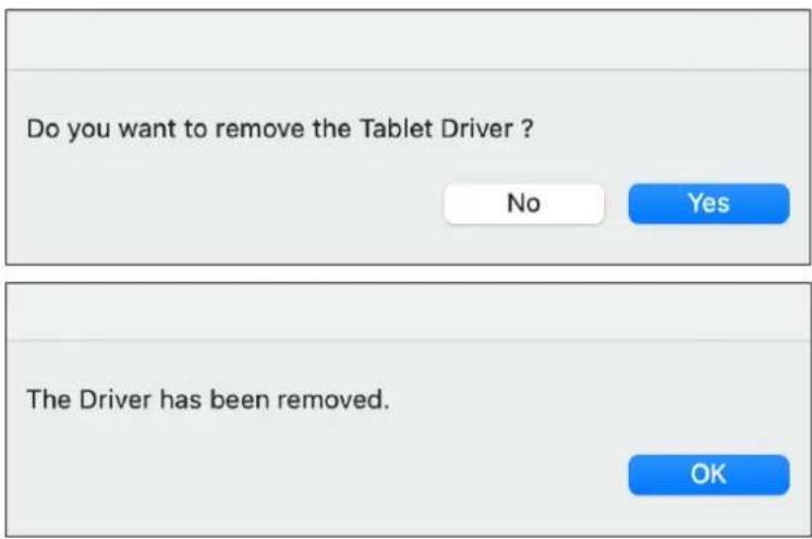 Do you want to remove the Tablet Driver ? No Yes The Driver has been removed. OK