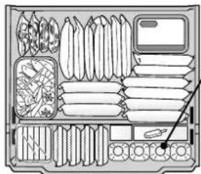 Diagram of a food storage or processing unit with labeled compartments and storage bins