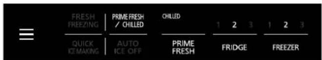 FRESH FREEZING | PRIME FRESH / CHILLED | CHILLED 1 2 3 1 2 3 QUICK ICE MAKING | AUTO ICE OFF | PRIME FRESH FRIDGE FREEZER