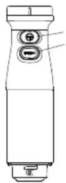 Technical diagram of a cylindrical device with labeled ports and control buttons