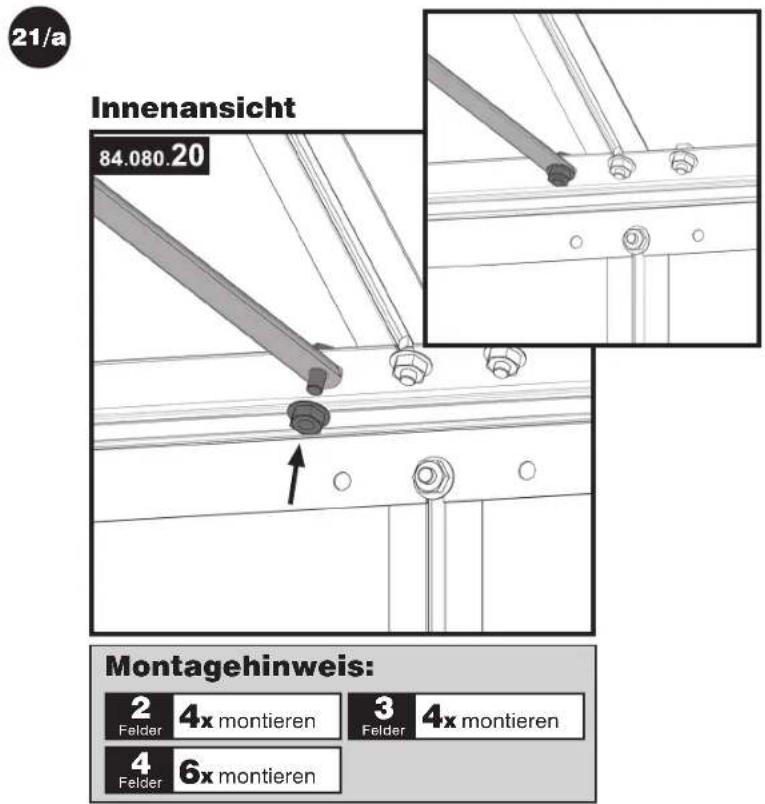 21/a Innenansicht 84.080.20 Montagehinweis: 2 Felder 4x montieren 3 Felder 4x montieren 4 Felder 6x montieren