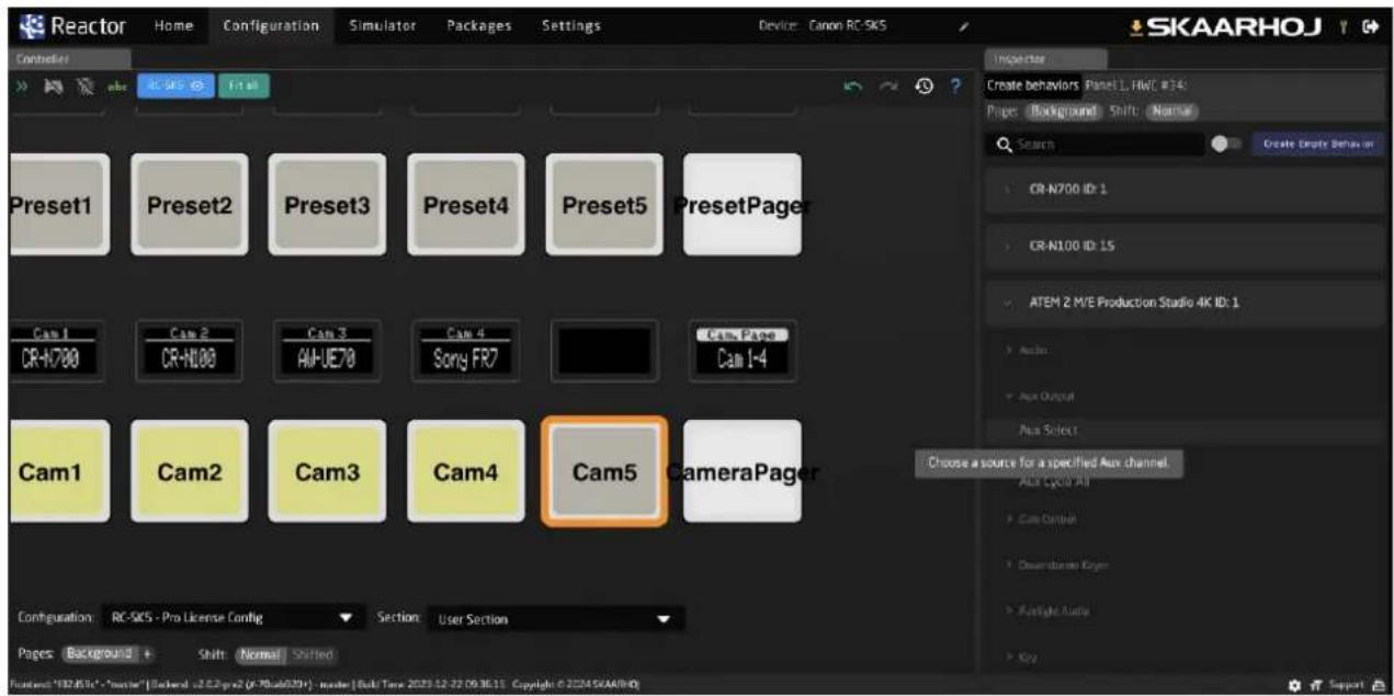 Reactor Home Configuration Simulator Packages Settings Device: Canon RC-SKS SKAARHOJ Controller Preset1 Preset2 Preset3 Preset4 Preset5 PresetPager Cam 1 CR-N700 Cam 2 CR-N800 Cam 3 AM-UE70 Cam 4 Sony FR7 Cam Page Cam 1-4 Cam1 Cam2 Cam3 Cam4 Cam5 CameraPager Configuration: RC-SKS - Pro License Config Section: User Section Pages Background Shift Normal Started Features: "B2.65k" - "master" [Schend v2.6.2-pro2 (R-70ab029)] - master | Buto Tone 2023-12-22 09:36:15 Copyright © 2024SKAAH0J Inspector Create behaviors Planet1, HWC #74: Paper Background Shift Normal Search Create Empty Behavior CR-N700 ID: 1 CR-N100 ID: 15 ATEM 2 M/E Production Studio 4K ID: 1 Audio Aux Output Pax Select Choose a source for a specified Aux channel. ALL Cycles All Cam Control Desubscribed Keyer Aristight Audio Key Support