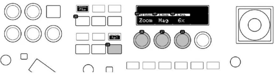 Cropped image of a software toolbar with various circular and square icons, including zoom controls, size, and control buttons.