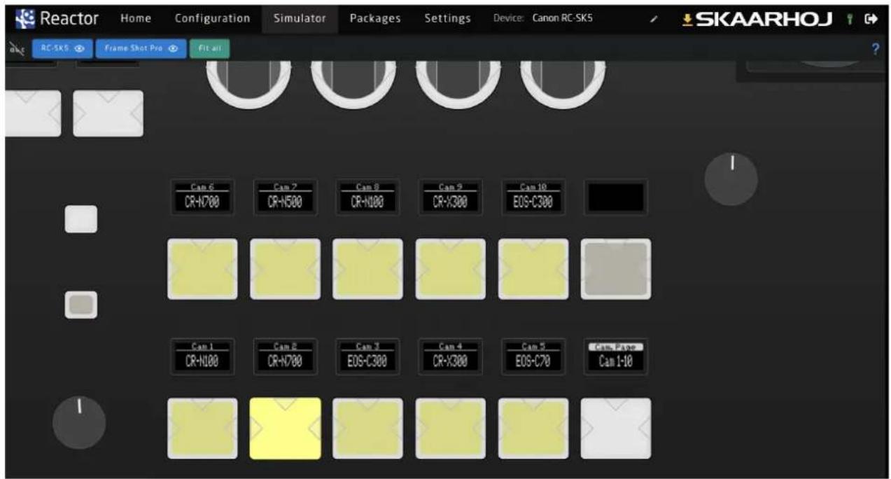 Reactor Home Configuration Simulator Packages Settings Device: Canon RC-SK5 SKAARHOJ RC-SK5 Frame Shot Pro Fit-all Cam 6 CR-N700 Cam 7 CR-N500 Cam 8 CR-N100 Cam 9 CR-X300 Cam 10 EOS-C300 Cam 1 CR-N100 Cam 2 CR-N700 Cam 3 EOS-C300 Cam 4 CR-X300 Cam 5 EOS-C70 Cam Page Cam 1-10