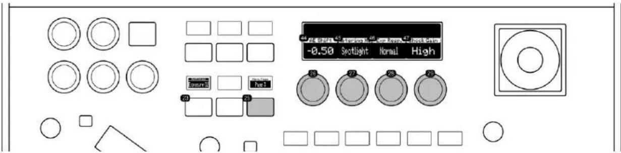 Control panel interface with display, settings, and numeric keypad