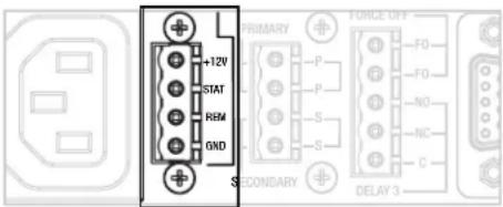 +12V STAT REM GND PRIMARY FURGE OFF P P S S C FO FO NO NC C DELAY 3 SECONDARY