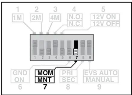1 1M 2 2M 3 4M N.O. N.C. 5 12V ON 12V OFF GND ON 6 MOM MNT 7 PRI SEC 8 EVS AUTO MANUAL 9