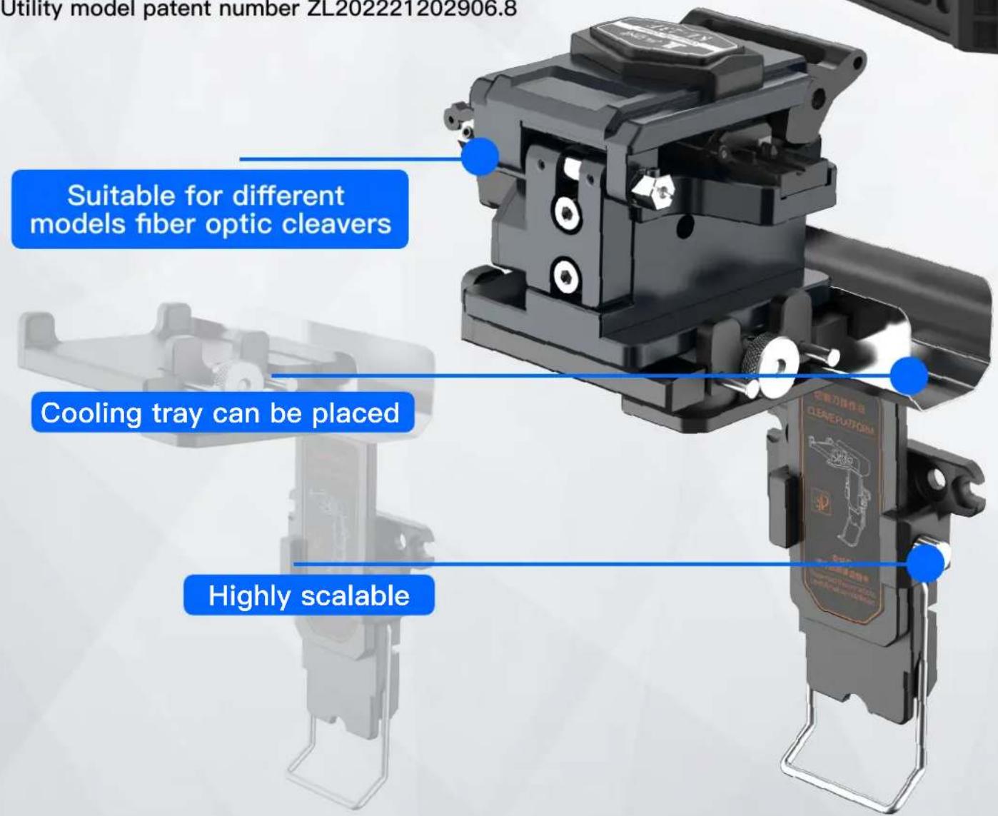 Utility model patent number ZL202221202906.8 Suitable for different models fiber optic cleavers Cooling tray can be placed Highly scalable