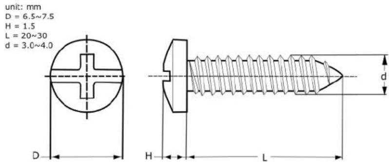 unit: mm D = 6.5~7.5 H = 1.5 L = 20~30 d = 3.0~4.0 D H L d
