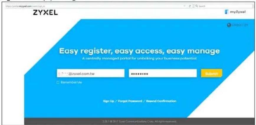 ZYXEL Easy register, easy access, easy manage A centrally managed portal for unlocking your business potential. @zyxel.com.tw Remember We Submit Sign Up / Forget Password / Reend Confirmation 2017.8.2017 Zycel Communications Corp. All rights reserved.