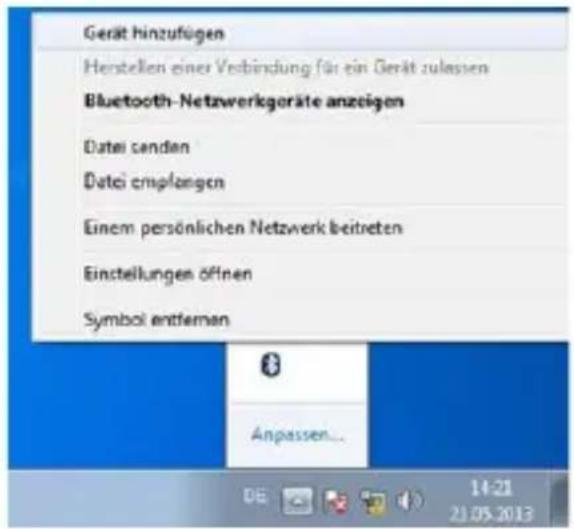 Gerät hinzufügen Herstellen einer Verbindung für ein Gerät zulassen Bluetooth- Netzwerkgeräte anzeigen Datei senden Datei empfangen Einem persönlichen Netzwerk beitraten Einstellungen öffnen Symbol entfernen Anpassen...