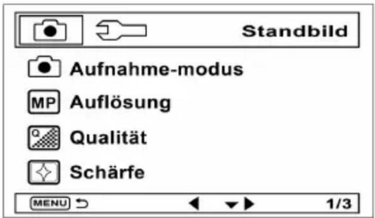Standbild Aufnahme-modus MP Auflösung Qualität Schärfe MENU 1/3