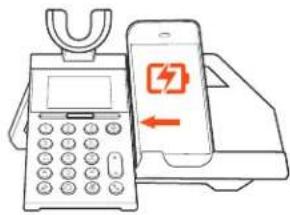 Diagram showing a mobile phone connected to a keypad and smartphone, with a lightning bolt symbol indicating the phone's function.