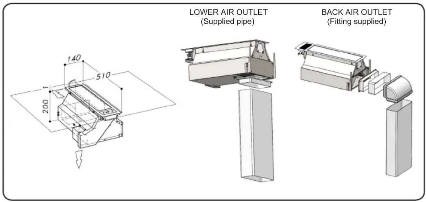 LOWER AIR OUTLET (Supplied pipe) BACK AIR OUTLET (Fitting supplied)