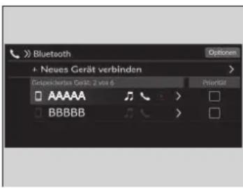 Bluetooth + Neues Gerät verbinden Gespeichertus Gerät: 2 vor 6 Priorität AAAAA BBBBB