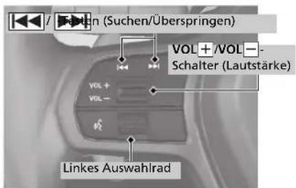 / [ ]en (Suchen/Überspringen) VOL +/VOL - Schalter (Lautstärke) VOL + VOL - Linkes Auswahlrad