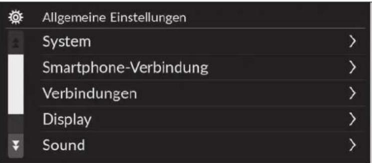 Allgemeine Einstellungen System > Smartphone-Verbindung > Verbindungen > Display > Sound >