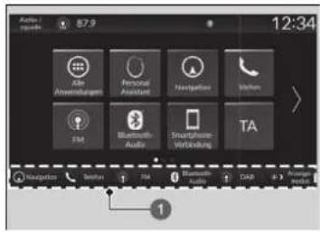 Aute / 24:45 87.9 12:34 Alle Auswahungen Personal Assistenz Navigation Videm FM Bluetooth Audio Smartphone- Veränderung TA Navigator Sentan FM Bluetooth Audio DAB Anfang Worder 1