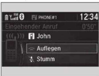 RM PHONE#1 12:34 Eingehender Anruf 0'50" ( ) John ~ Auflegen Stumm