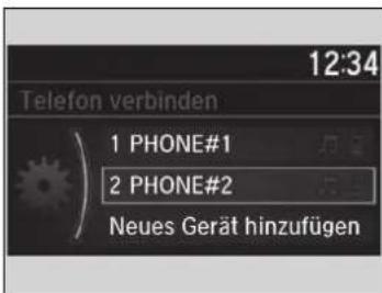 12:34 Telefon verbinden 1 PHONE#1 2 PHONE#2 Neues Gerät hinzufügen