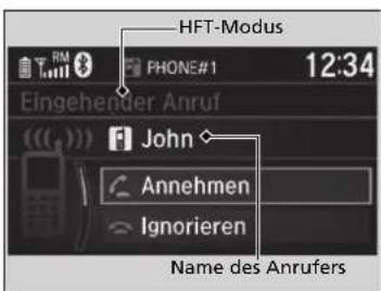 HFT-Modus PHONE#1 12:34 Eingehender Anruf John Annehmen Ignorieren Name des Anrufers