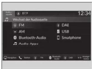 Wechsel der Audioquelle FM DAE AM USB Bluetooth-Audio Smartphone Audio Apps
