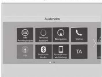 Ausbenden Alle Anwendungen Personal contact Navigation Internet File Bluetooth Audio Information Verbindung TA