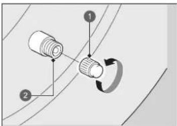Diagram showing two labeled mechanical components with directional arrows indicating rotation or motion around a central component.